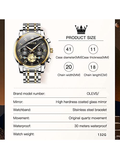 OLEVS Mens Watches Waterproof Stainless Steel Adjustable Bracelet Watch Quartz Analog Watch for Men Fashion Business Classic Mens's Wrist watch's Casual Watches Gold/Blue