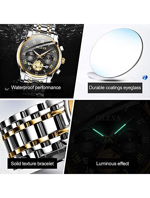 OLEVS Mens Watches Waterproof Stainless Steel Adjustable Bracelet Watch Quartz Analog Watch for Men Fashion Business Classic Mens's Wrist watch's Casual Watches Gold/Blue