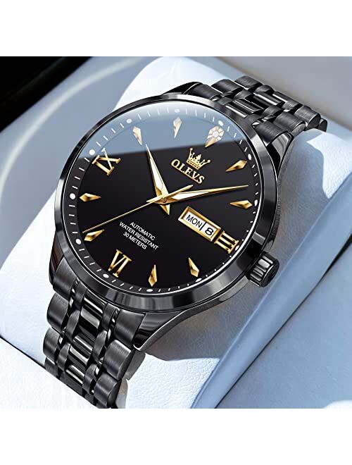 OLEVS Automatic Watch for Men Self Winding Mechanical Calendar Waterproof Watch Stainless Steel Luminous Luxury Business Dress Wrist Watches