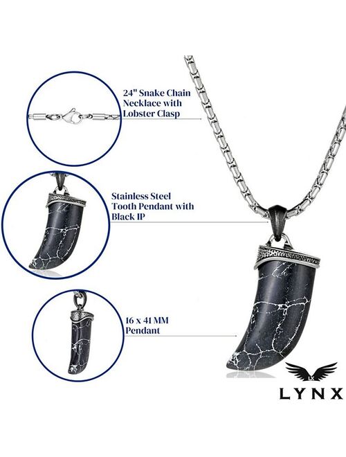 Men's LYNX Black Ion-Plated Stainless Steel Tooth Pendant Necklace
