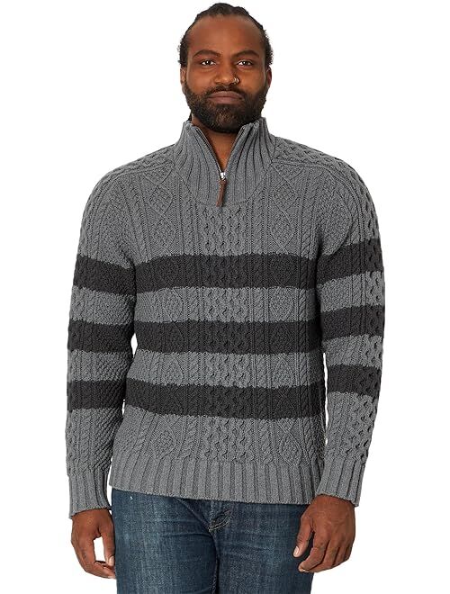 L.L.Bean Signature Cotton Fisherman Sweater 1/4 Stripe