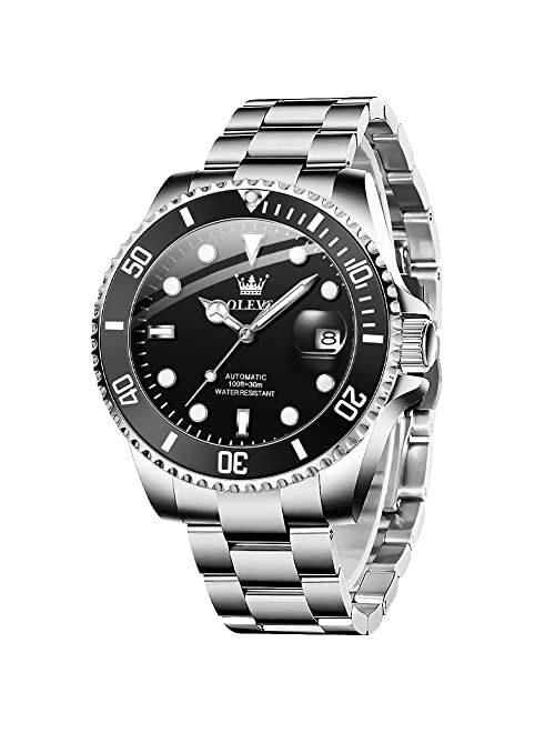 Automatic Watch for Men, Big Face Business Casual Men's Self Winding Watch with Date, Classic Rotatable Bezel Luminous Waterproof Dress Watch for Men, Stainless Ste