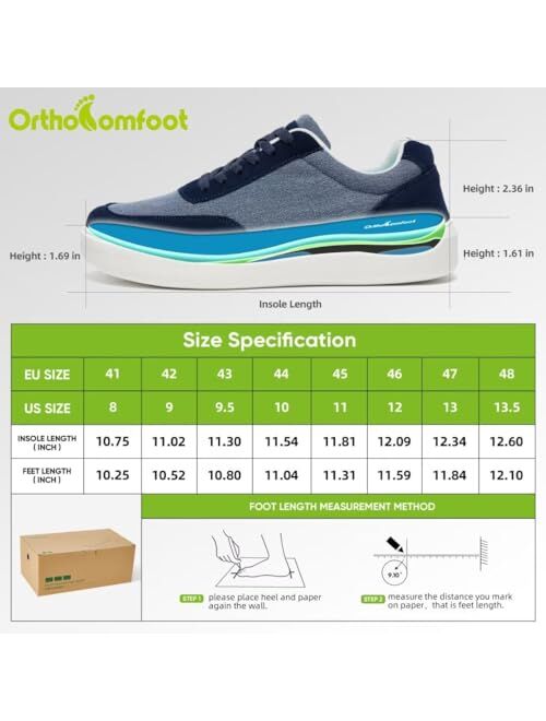OrthoComfoot Men's Orthopedic Plantar Fasciitis Shoes, Achilles Tendonitis Shoes, Arch Support Fashion Sneaker, Ergonomic Shoes for Heel and Foot Pain Re