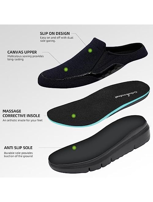 OrthoComfoot Comfortable Womens Orthopedic Walking Shoes, Canvas Plantar Fasciitis Slip On Loafers for Arch Support, Orthotic Casual Breathable Slippers for Work Shopping