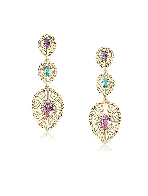 Yepzoko Silver Gold Dangle Drop Earrings for Women Long Statement Crystal CZ 14K Gold Plated Chandelier Earrings for Women Girls