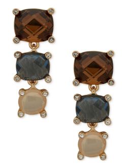 Gold-Tone Multi Stone Linear Clip On Earrings
