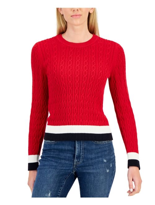 TOMMY HILFIGER Women's Cotton Cable-Knit Colorblocked Leila Sweater