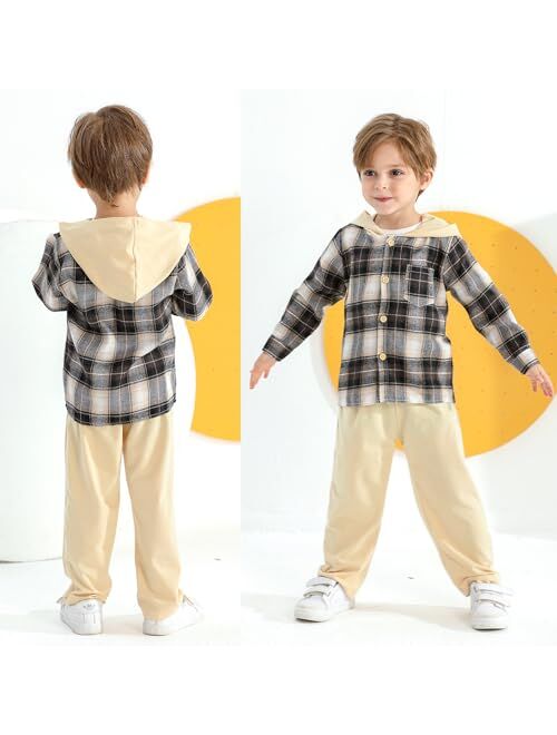 MAMAMI Kids Kids Toddler Baby Boy Clothes Plaid Button Down Hoodied Sweatshirt Casual Pants Fall Winter Outfits Set