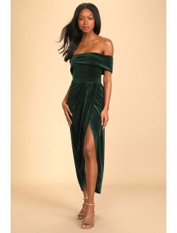 I'm Enchanted Emerald Green Velvet Off-the-Shoulder Maxi Dress