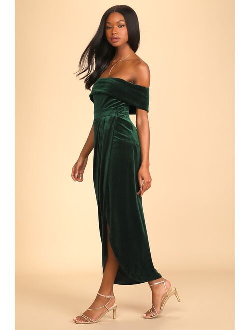 Lulus I'm Enchanted Emerald Green Velvet Off-the-Shoulder Maxi Dress