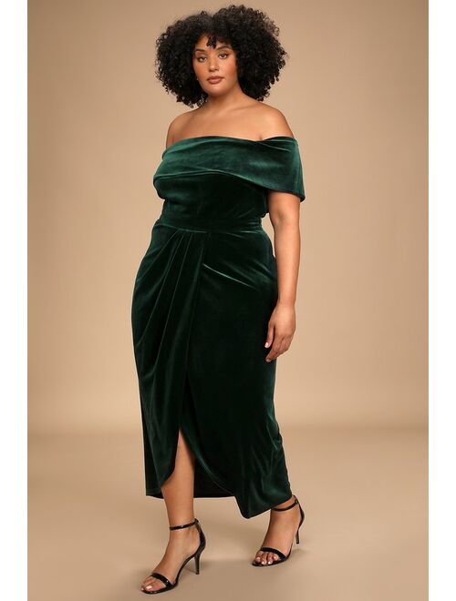 Lulus I'm Enchanted Emerald Green Velvet Off-the-Shoulder Maxi Dress