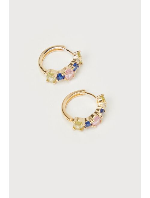 Lulus Precious Glow Gold Rhinestone Huggie Hoop Earrings