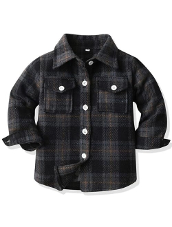ALLureLove Toddler Boys' Girls' Flannel Plaid Shirt Button Down Long Sleeve Jacket Lapel Shacket Coat Tops Casual Outwear