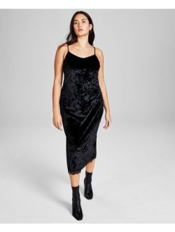 Women's Lace-Trim Velvet Slip Dress, Created for Macy's
