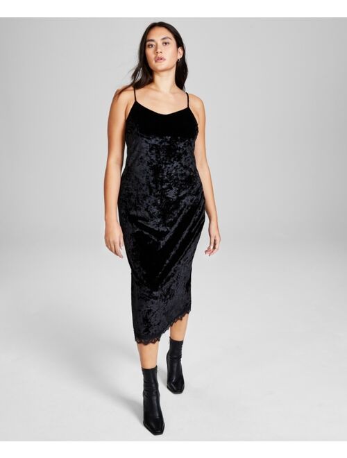 AND NOW THIS Women's Lace-Trim Velvet Slip Dress, Created for Macy's