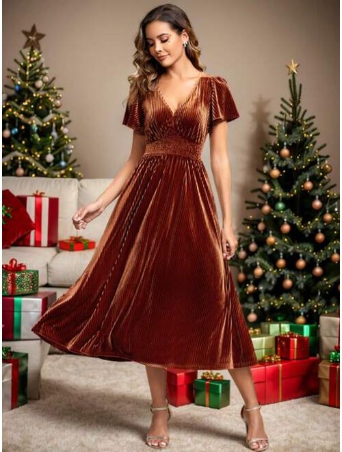 EVER-PRETTY Butterfly Sleeve Velvet A-line Dress