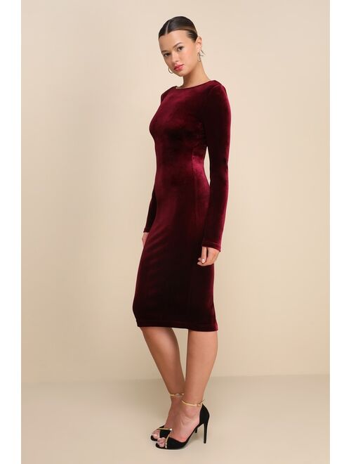 Lulus Va Va Voom Burgundy Velvet Backless Long Sleeve Midi Dress
