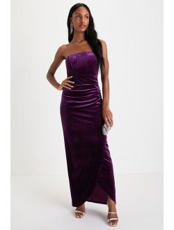Glamorous Celebrations Purple Velvet Strapless Maxi Dress