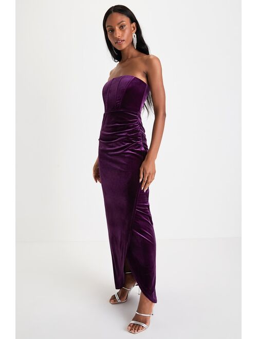 Lulus Glamorous Celebrations Purple Velvet Strapless Maxi Dress