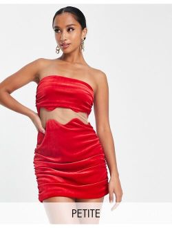 Jaded Rose Petite bandeau mini dress with wavy cut out in red velvet