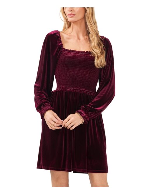 1.STATE Women's Velvet Smocked Bodice Long Sleeve Dress