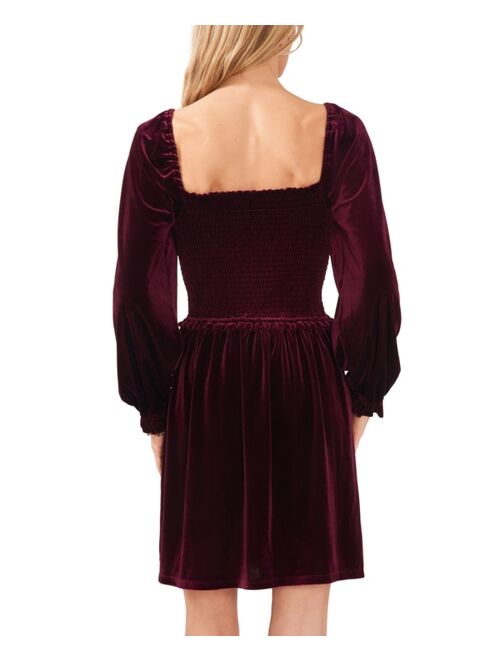 1.STATE Women's Velvet Smocked Bodice Long Sleeve Dress