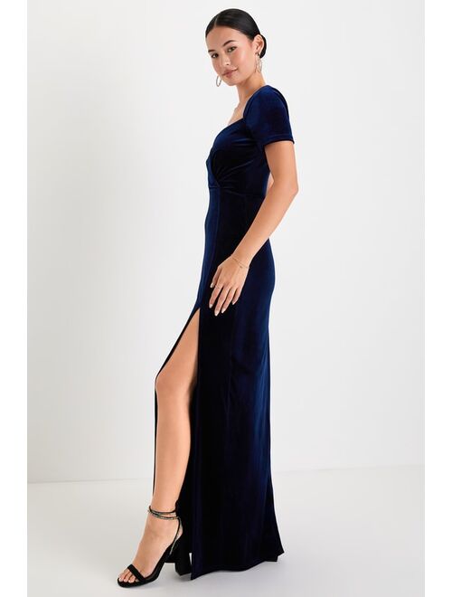 Lulus Eternal Elegance Navy Blue Velvet Short Sleeve Maxi Dress