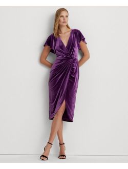 LAUREN RALPH LAUREN Women's Velvet Flutter-Sleeve Cocktail Dress