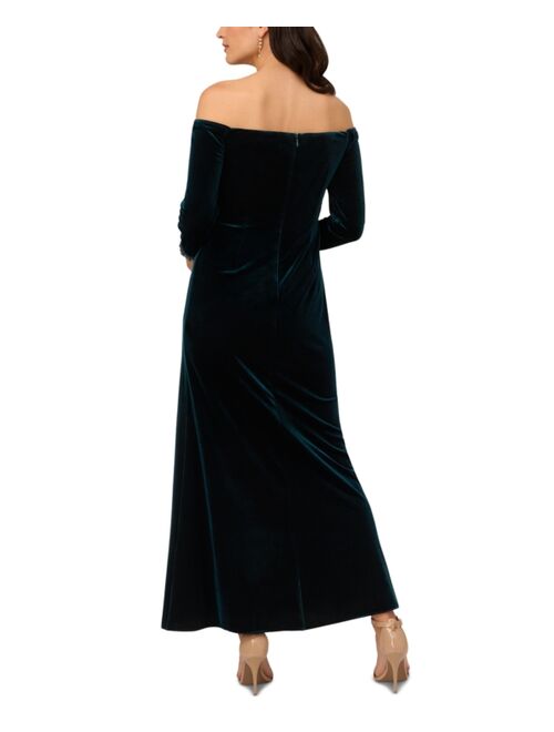 ADRIANNA PAPELL Women's Velvet Off-The-Shoulder Beaded-Cuff Gown