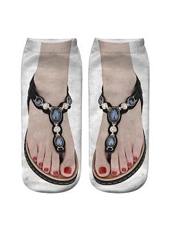 Ryshman 3D Manicure Print Socks Funny Flip Flop Socks 3D Pattern Socks Sandal Socks Low Cut Ankle Silly Socks- A Gag Gift