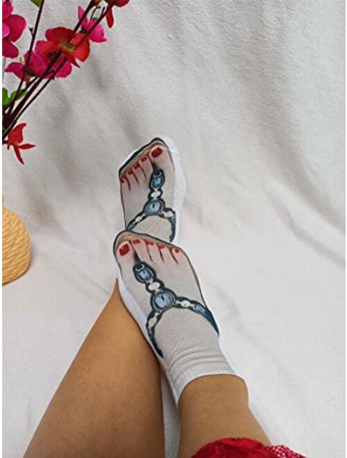 Ryshman 3D Manicure Print Socks Funny Flip Flop Socks 3D Pattern Socks Sandal Socks Low Cut Ankle Silly Socks- A Gag Gift