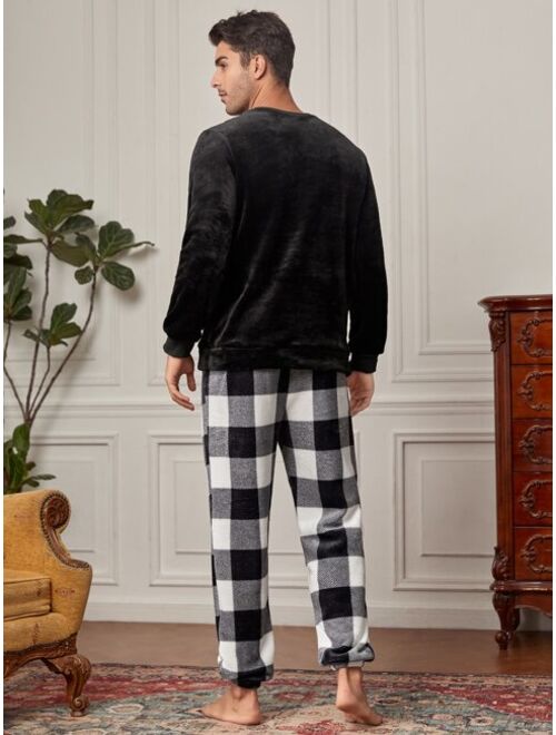Shein Men Buffalo Plaid Patched Pocket PJ Set