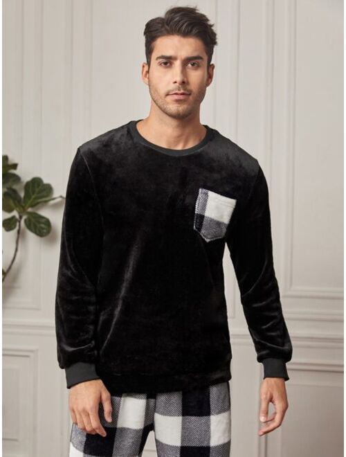 Shein Men Buffalo Plaid Patched Pocket PJ Set