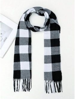 New Arrival Autumn Winter Plaid Faux Cashmere Scarf With Tassels For Kids, Warm Neckwarmer