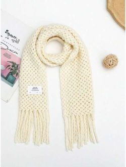 Shein White Label Fringed Children's Scarf, Korean Style Warm Knitted Scarves With Tassels, Autumn And Winter