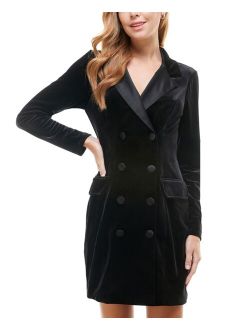 CITY STUDIOS Juniors' Notch-Lapel Tuxedo-Style Velvet Dress