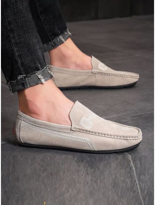 Shein Men Stitched Detail Driving Shoes Round Toe Loafers Beige