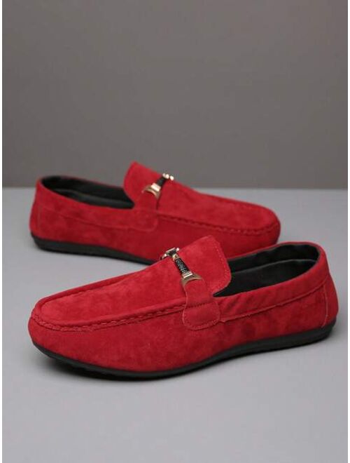 Shein Men Snaffle Decor Slip On Loafers, Funky Neon-red Casual Loafers For Outdoor