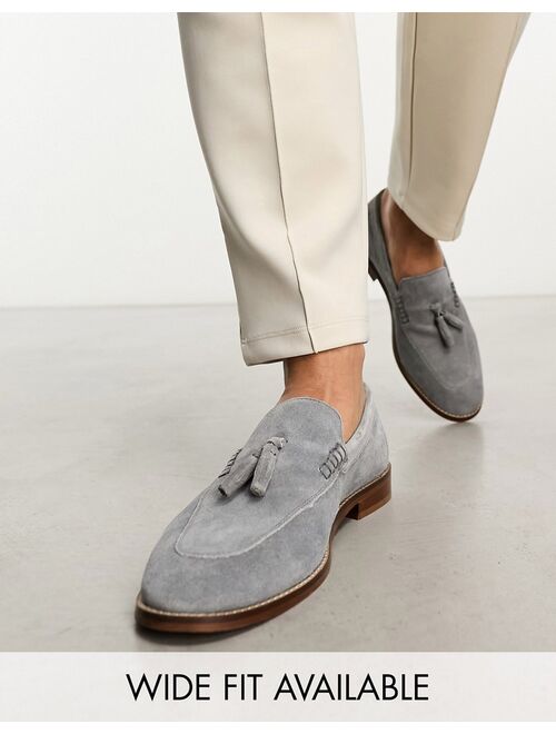 ASOS DESIGN loafers in dark gray suede with natural sole