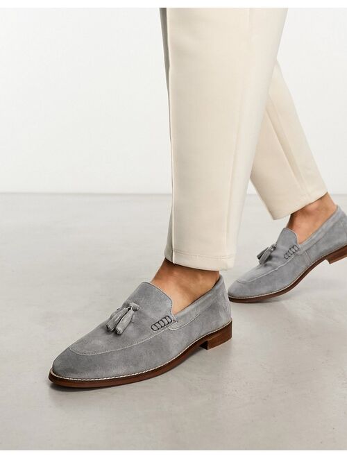 ASOS DESIGN loafers in dark gray suede with natural sole