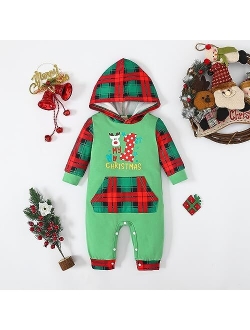 Noubeau My First Christmas Baby Girl Boy Outfit Car Truck Long Sleeve Pocket Hooded Romper Jumpsuit Xmas One Piece Clothes