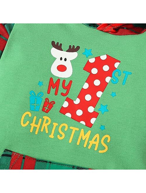 Noubeau My First Christmas Baby Girl Boy Outfit Car Truck Long Sleeve Pocket Hooded Romper Jumpsuit Xmas One Piece Clothes
