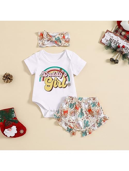 Pipikiddy 3Pcs Newborn Baby Girl Christmas Outfit Set Santa Baby Short Sleeve Romper Tops Red Plaid Shorts Xmas Clothes