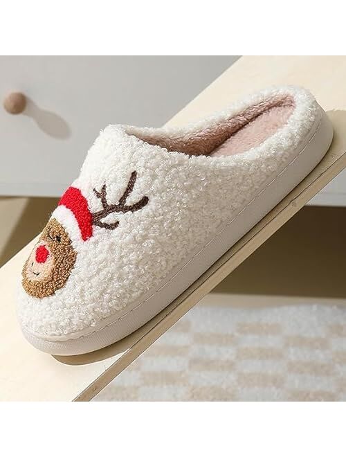 Gumowru Women Men Cute Cartoon Christmas Slippers Winter Plush Funny Slippers Comfy Warm Furry House Shoes
