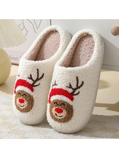 Gumowru Women Men Cute Cartoon Christmas Slippers Winter Plush Funny Slippers Comfy Warm Furry House Shoes