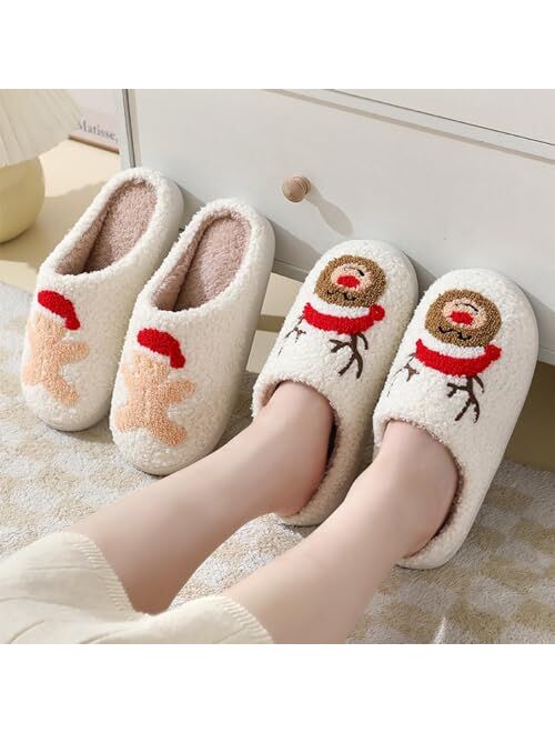 Gumowru Women Men Cute Cartoon Christmas Slippers Winter Plush Funny Slippers Comfy Warm Furry House Shoes