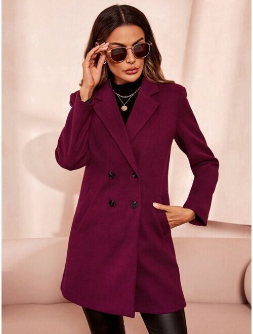 SHEIN Clasi Lapel Neck Double Breasted Overcoat