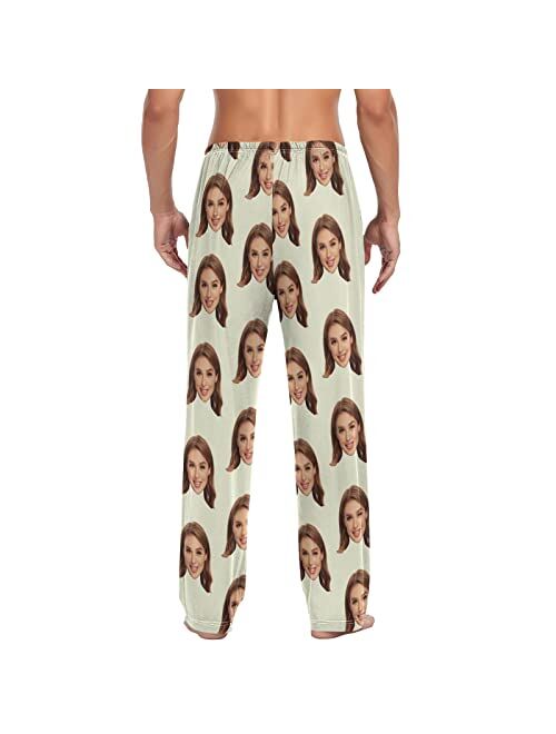 Kll Personalized Photo Face Printed Mens Sleepwear Pajama Pants Custom Casual Pj Bottoms Holiday Gifts for Boyfriend Husband Dad
