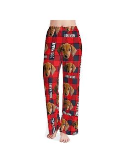 Cowcute Personalized Pajama Pants for Women, Custom Pet Face Photo Printed Pajamas Bottoms for Dog Mom Cat Owner Puppy Lover