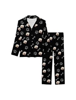 Interestprint Custom Personalized Pajama Set for Women Picture Print Long Sleeve Sleepwear Button Down Nightwear